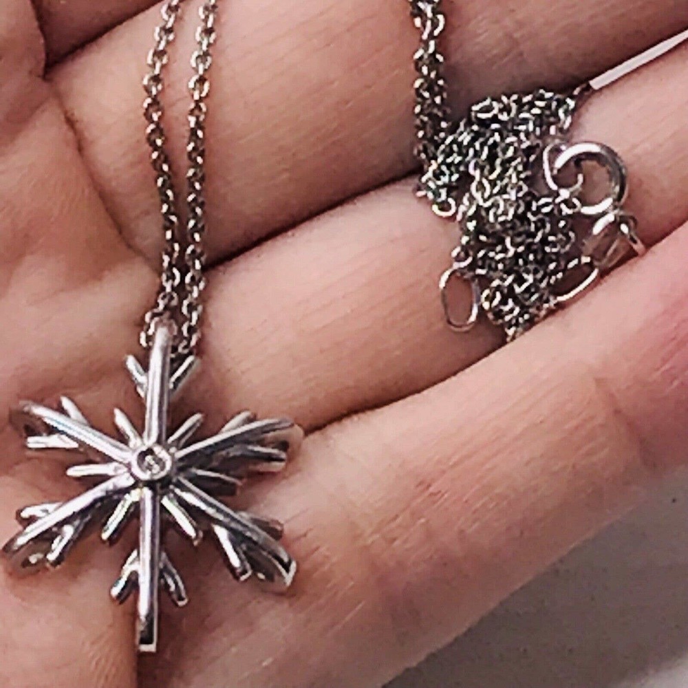 Sterling Silver Necklace Snowflake Charm CZ Rolo Chian 925 SBD 16-18"